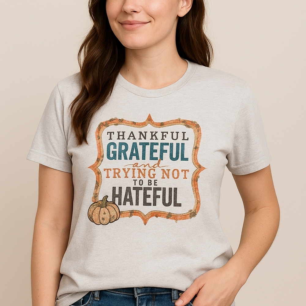 THANKSGIVING Gildan Dry Blend Thankful Grateful Graphic Tee